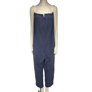 COTTON Sailor Oversized Straight Navy Blue White Striped Ropes Jumpsuit sz S / M